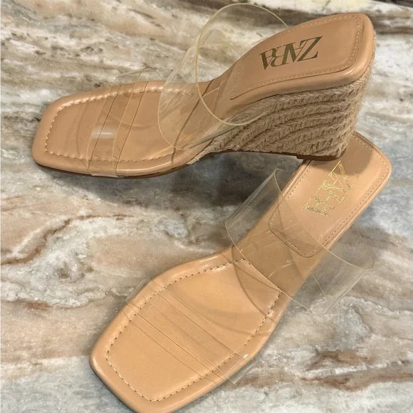 Women’s ZARA Vinyl transparent clear double strap espadrille wedge sandals-Sz 40 - Picture 7 of 7
